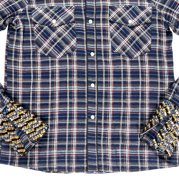 Le Superbe Superstoned Cowboy Shirt Midnight Plaid Pearl Snap Size 0 - Picture 8 of 14